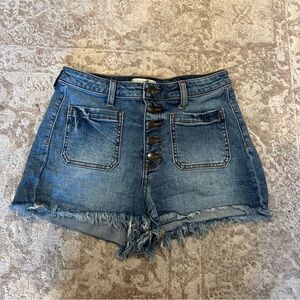 Classic Blue Frayed Hem Jean Shorts